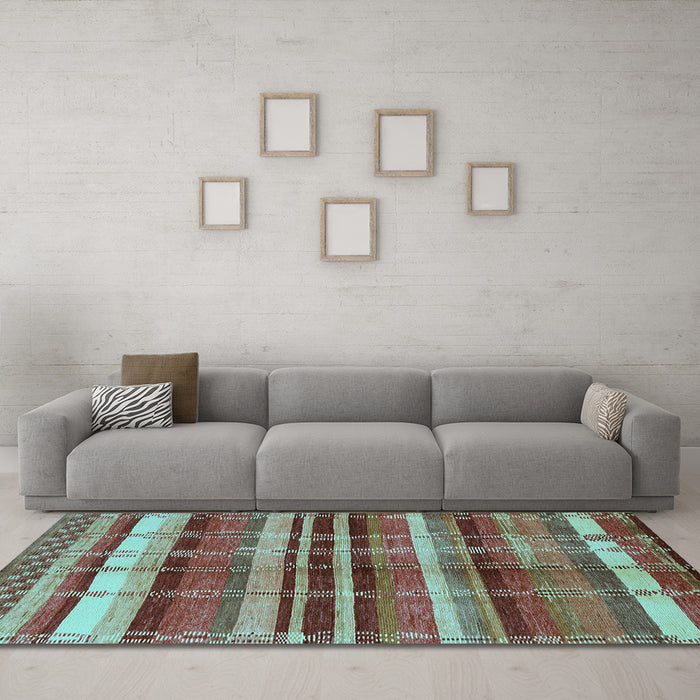 Machine Washable Oriental Light Blue Industrial Rug in a Living Room, wshurb1172lblu