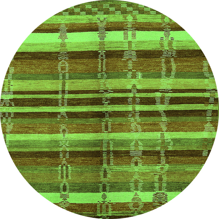 Round Machine Washable Oriental Green Industrial Area Rugs, wshurb1172grn