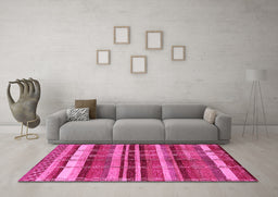 Machine Washable Oriental Pink Industrial Rug in a Living Room, wshurb1172pnk