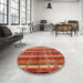 Round Mid-Century Modern Mango Orange Oriental Rug in a Office, urb1172