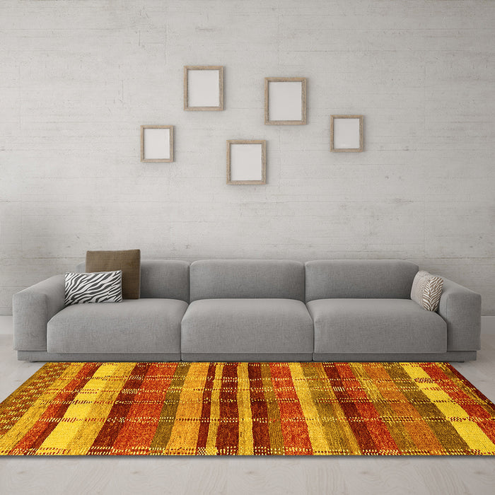 Machine Washable Oriental Yellow Industrial Rug in a Living Room, wshurb1172yw