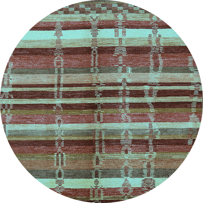 Round Machine Washable Oriental Light Blue Industrial Rug, wshurb1172lblu