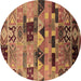 Round Machine Washable Southwestern Brown Country Rug, wshurb1173brn