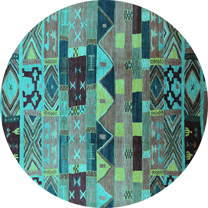 Round Machine Washable Southwestern Turquoise Country Area Rugs, wshurb1173turq