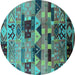 Round Machine Washable Southwestern Turquoise Country Area Rugs, wshurb1173turq