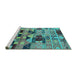 Sideview of Machine Washable Southwestern Turquoise Country Area Rugs, wshurb1173turq