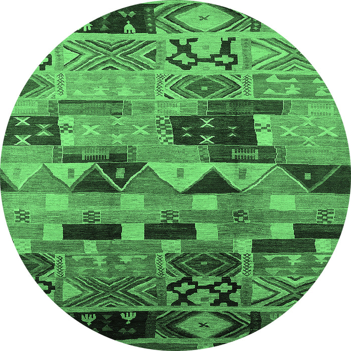 Round Southwestern Emerald Green Country Rug, urb1173emgrn