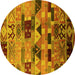 Round Southwestern Yellow Country Rug, urb1173yw