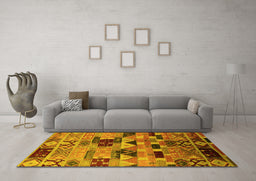 Machine Washable Southwestern Yellow Country Rug in a Living Room, wshurb1173yw