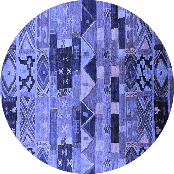 Round Machine Washable Southwestern Blue Country Rug, wshurb1173blu