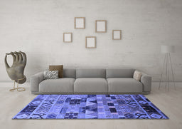 Machine Washable Southwestern Blue Country Rug in a Living Room, wshurb1173blu
