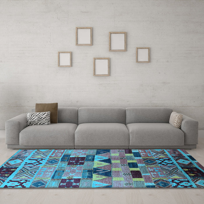 Machine Washable Southwestern Light Blue Country Rug in a Living Room, wshurb1173lblu