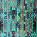Square Machine Washable Southwestern Turquoise Country Area Rugs, wshurb1173turq