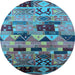 Round Southwestern Light Blue Country Rug, urb1173lblu