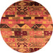 Round Machine Washable Southwestern Orange Country Area Rugs, wshurb1173org