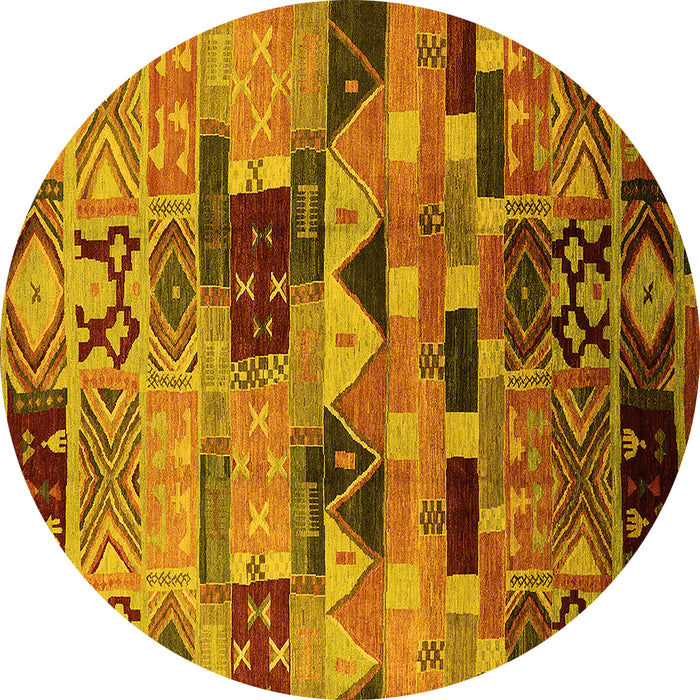 Round Machine Washable Southwestern Yellow Country Rug, wshurb1173yw