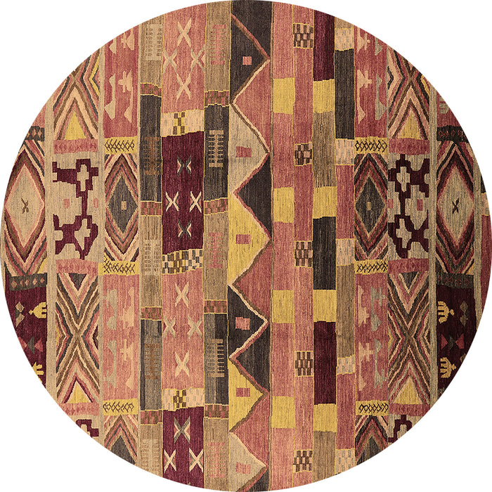 Round Southwestern Brown Country Rug, urb1173brn