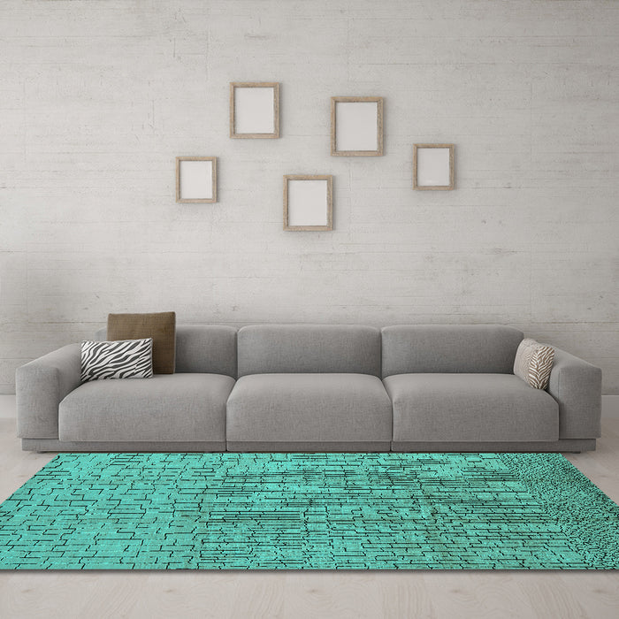 Machine Washable Solid Turquoise Modern Area Rugs in a Living Room,, wshurb1174turq