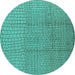 Round Machine Washable Solid Turquoise Modern Area Rugs, wshurb1174turq