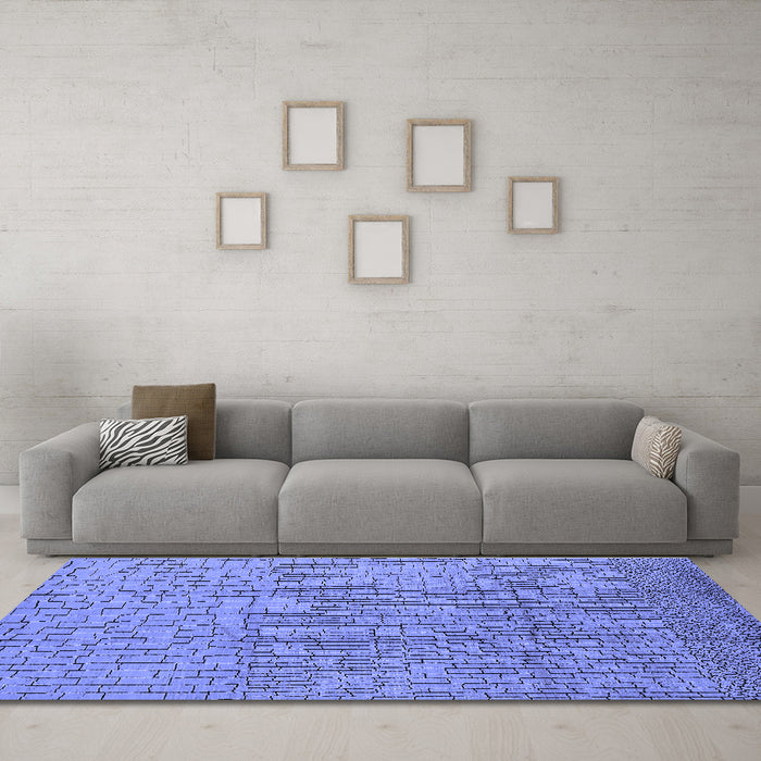 Machine Washable Solid Blue Modern Rug in a Living Room, wshurb1174blu
