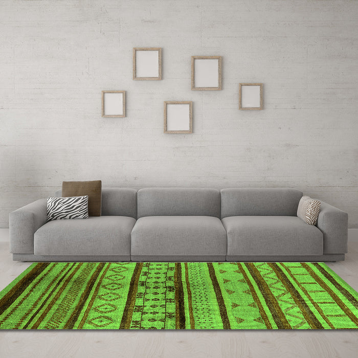 Machine Washable Southwestern Green Country Area Rugs in a Living Room,, wshurb1175grn