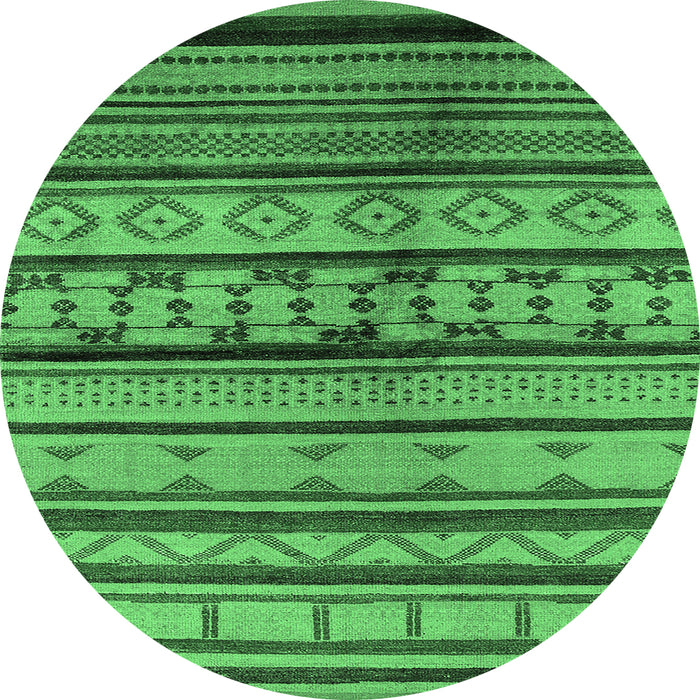 Round Machine Washable Southwestern Emerald Green Country Area Rugs, wshurb1175emgrn