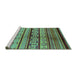 Sideview of Machine Washable Southwestern Turquoise Country Area Rugs, wshurb1175turq