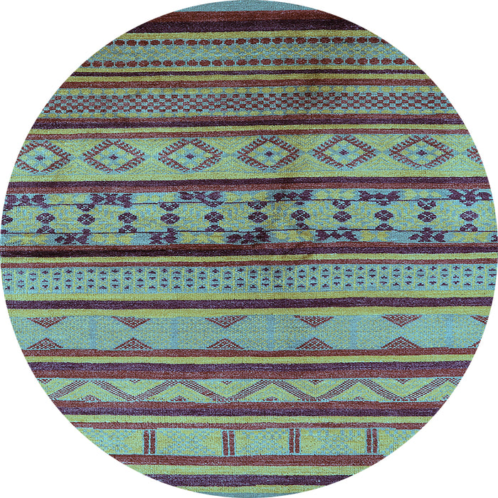 Round Machine Washable Southwestern Light Blue Country Rug, wshurb1175lblu