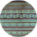 Round Southwestern Light Blue Country Rug, urb1175lblu