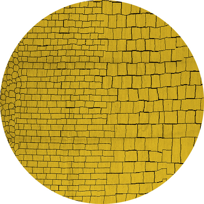 Round Machine Washable Solid Yellow Modern Rug, wshurb1176yw