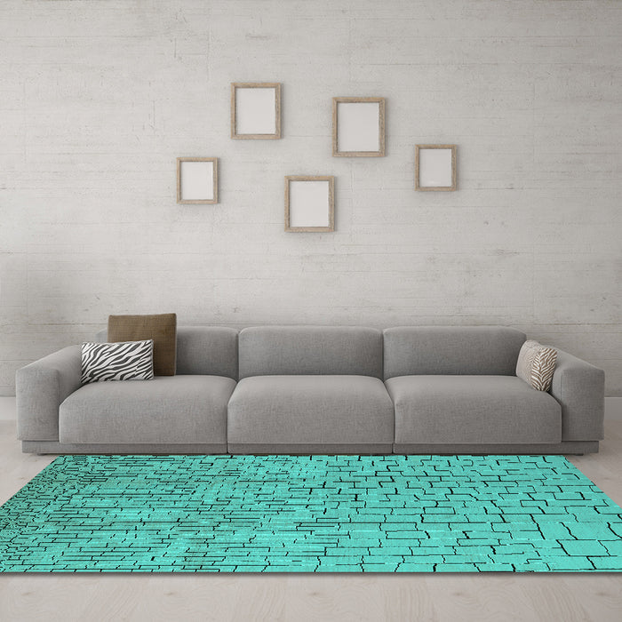 Machine Washable Solid Turquoise Modern Area Rugs in a Living Room,, wshurb1176turq