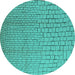 Round Machine Washable Solid Turquoise Modern Area Rugs, wshurb1176turq