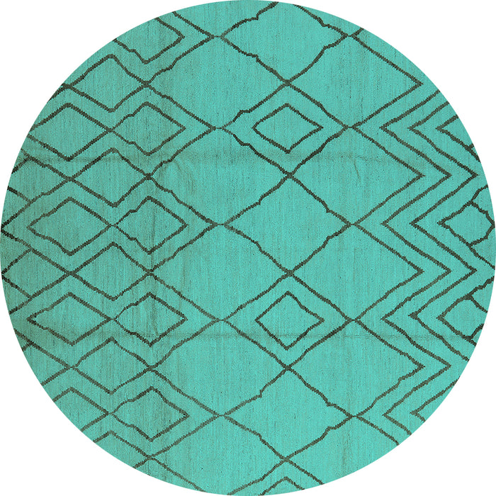 Round Machine Washable Solid Turquoise Modern Area Rugs, wshurb1177turq