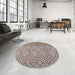 Round Machine Washable Industrial Modern Dark Almond Brown Rug in a Office, wshurb1177