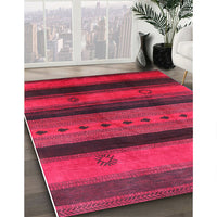 Mid-Century Modern Bright Maroon Red Solid Rug, urb1178