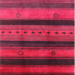 Square Mid-Century Modern Bright Maroon Red Solid Rug, urb1178