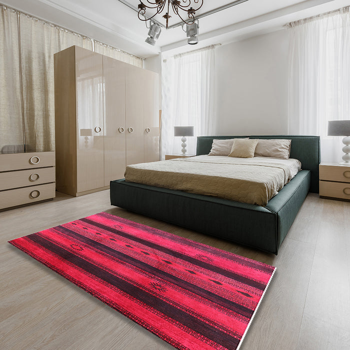 Machine Washable Industrial Modern Bright Maroon Red Rug in a Bedroom, wshurb1178