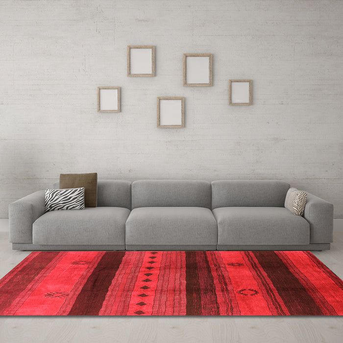 Machine Washable Solid Orange Modern Area Rugs in a Living Room, wshurb1178org