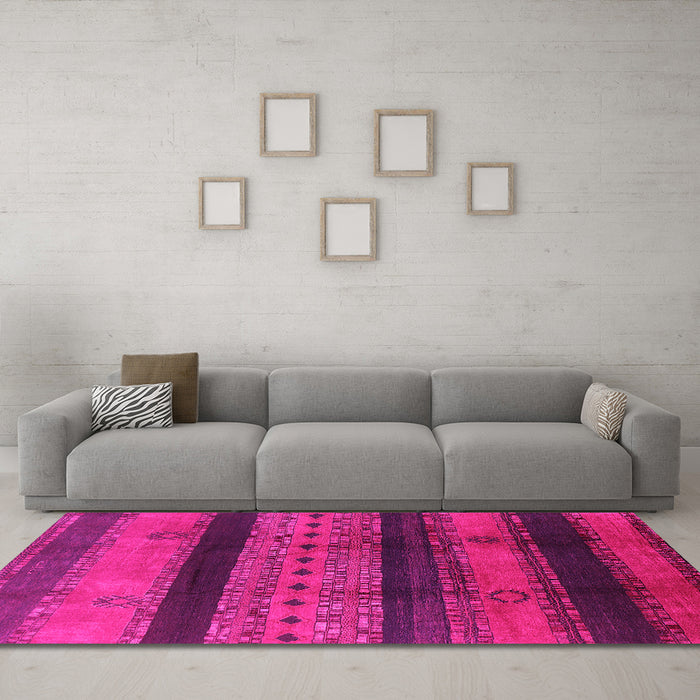 Machine Washable Solid Pink Modern Rug in a Living Room, wshurb1178pnk