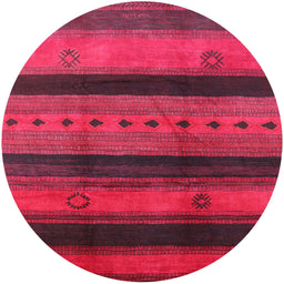 Round Mid-Century Modern Bright Maroon Red Solid Rug, urb1178