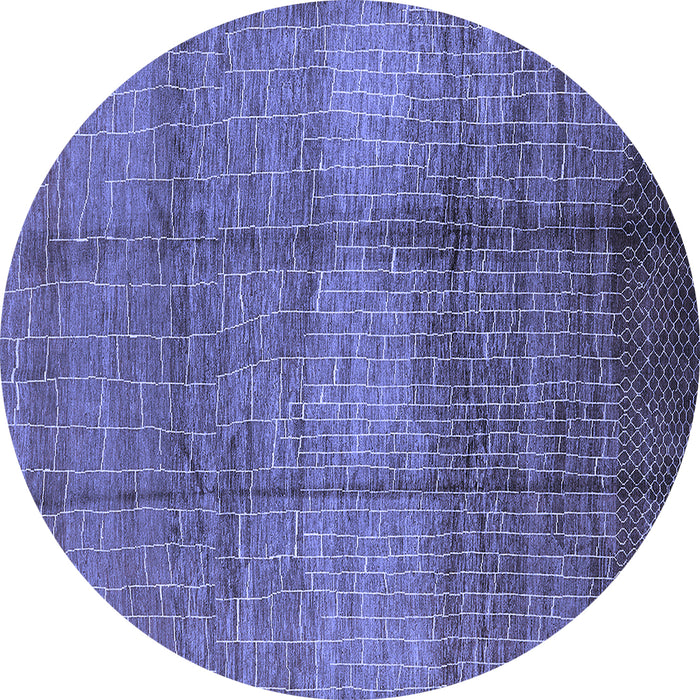 Round Machine Washable Solid Blue Modern Rug, wshurb1179blu