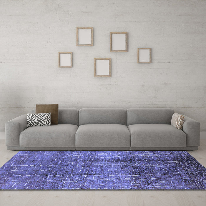 Machine Washable Solid Blue Modern Rug in a Living Room, wshurb1179blu