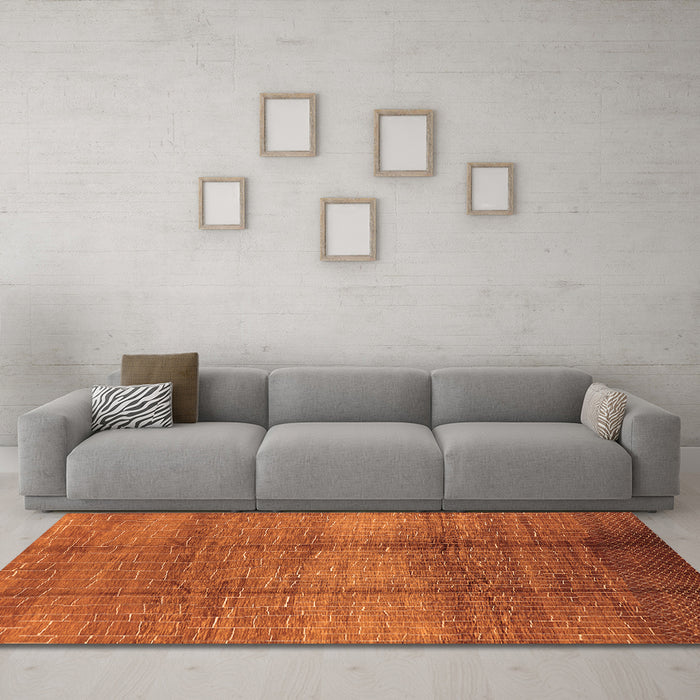 Machine Washable Solid Orange Modern Area Rugs in a Living Room, wshurb1179org