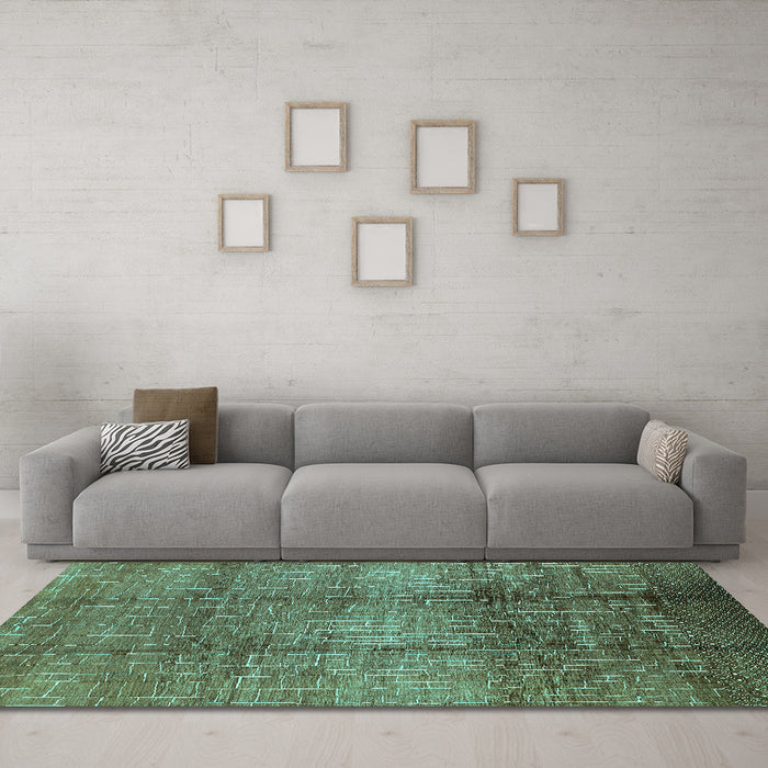 Machine Washable Solid Turquoise Modern Area Rugs in a Living Room,, wshurb1179turq