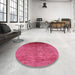 Round Mid-Century Modern Hot Deep Pink Persian Rug in a Office, urb1180