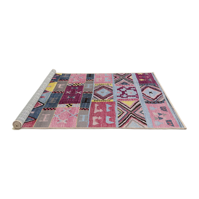 Sideview of Machine Washable Industrial Modern Silver Pink Rug, wshurb1181