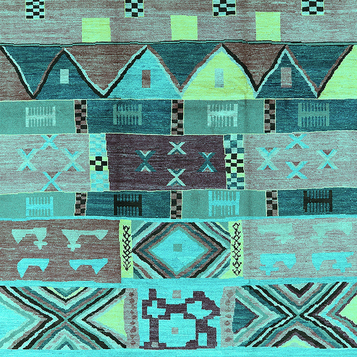 Machine Washable Oriental Turquoise Industrial Area Rugs, wshurb1181turq