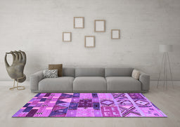 Machine Washable Oriental Purple Industrial Area Rugs in a Living Room, wshurb1181pur