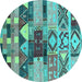 Round Oriental Turquoise Industrial Rug, urb1181turq