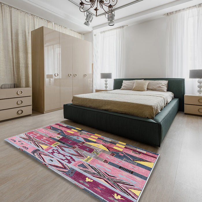 Machine Washable Industrial Modern Silver Pink Rug in a Bedroom, wshurb1181